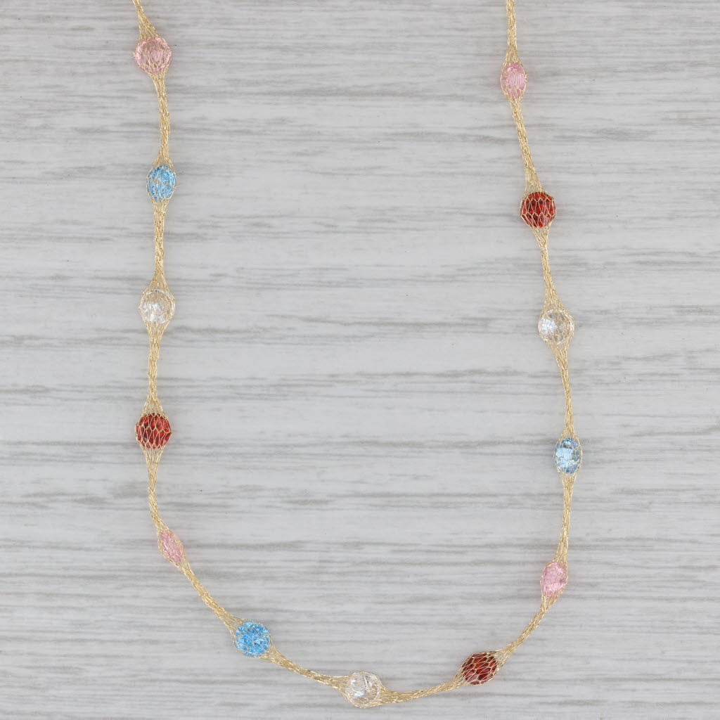 Gray Multicolor Cubic Zirconia Station Mesh Chain Necklace 14k Yellow Gold 18"