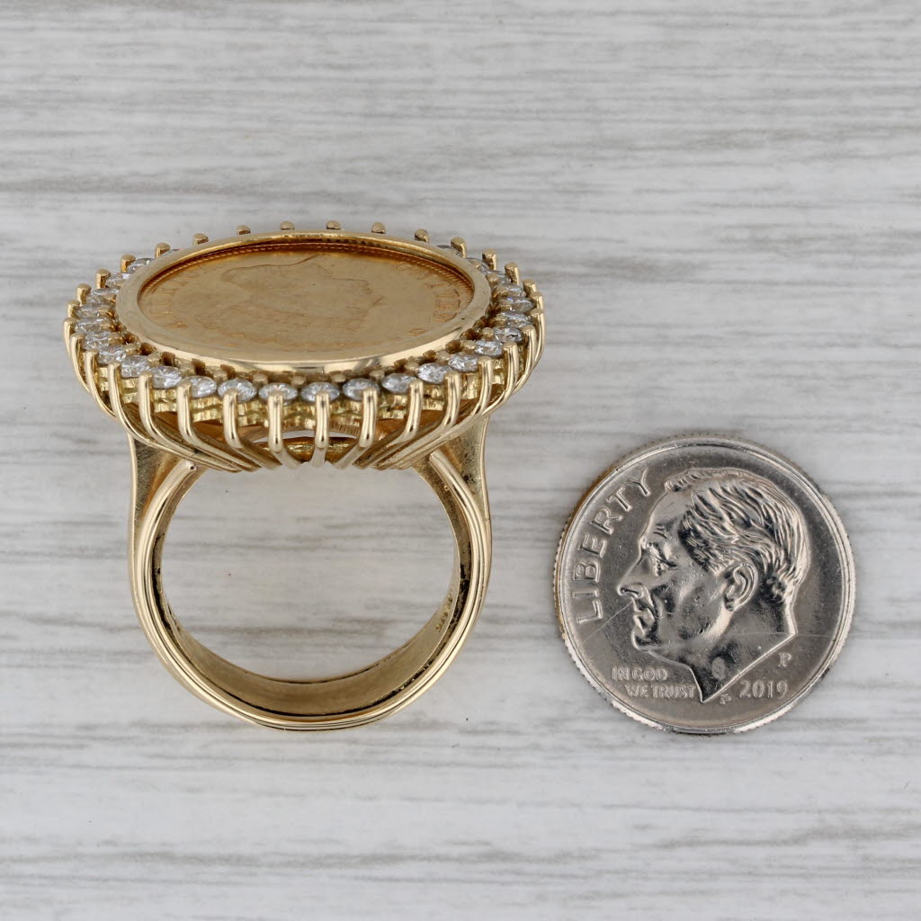 Gray 1.40ctw Diamond Halo Coin Ring 1874 3 Dollar Copy 18k 900 Gold Size 6.75