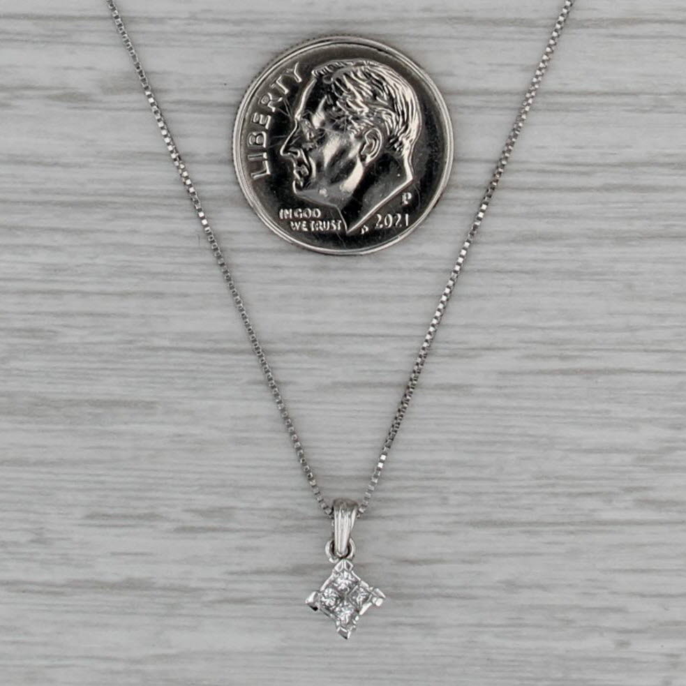 0.12ctw Princess Diamond Pendant Necklace 14k White Gold 19.25" Box Chain