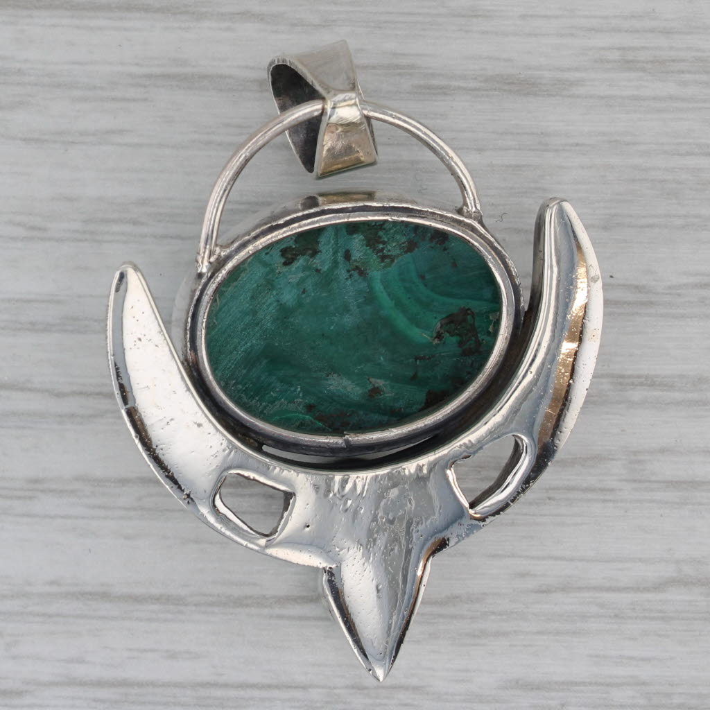 Dark Gray Green Malachite Statement Pendant Sterling Silver