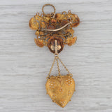 Antique Floral Gemstone Heart Locket Brooch 17k-21k Gold Amethyst Pearl Pin
