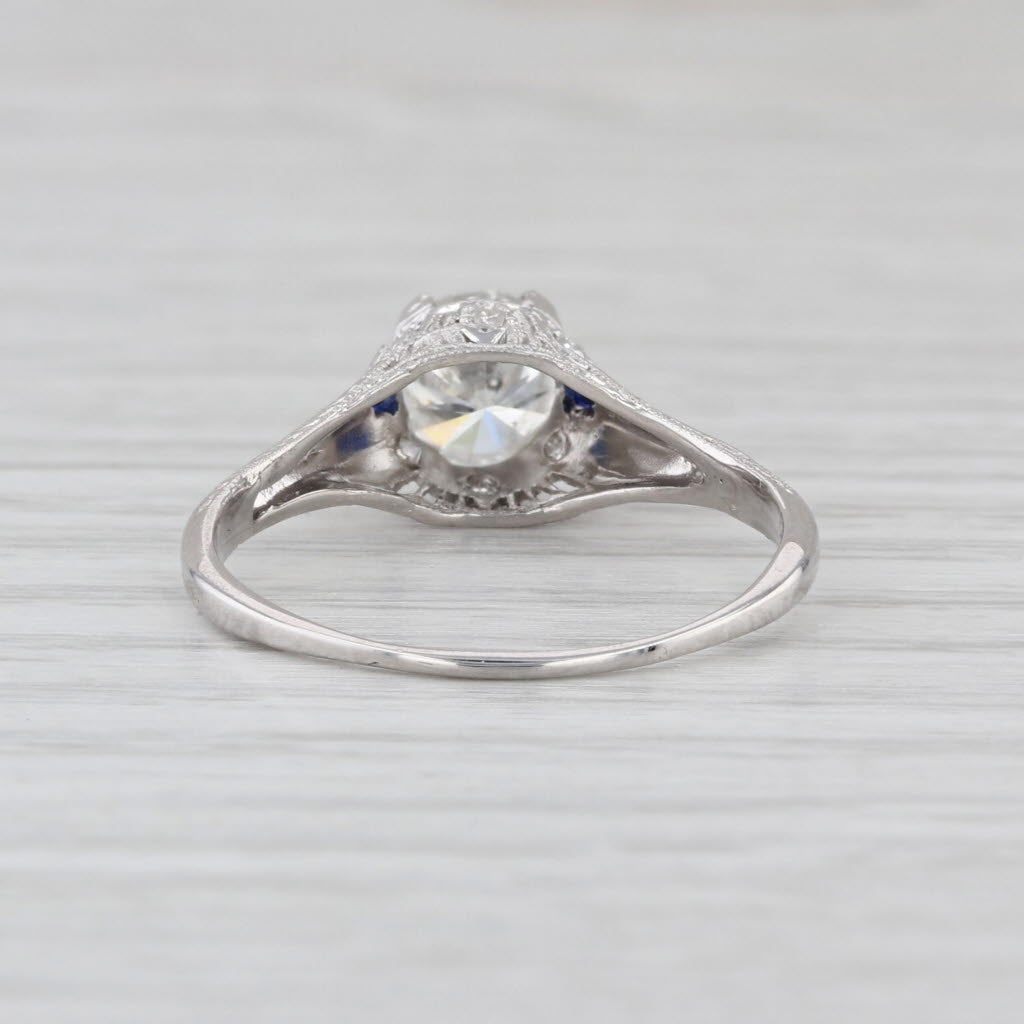 1.07ctw Art Deco Diamond Lab Created Sapphire Engagement Ring Platinum Filigree