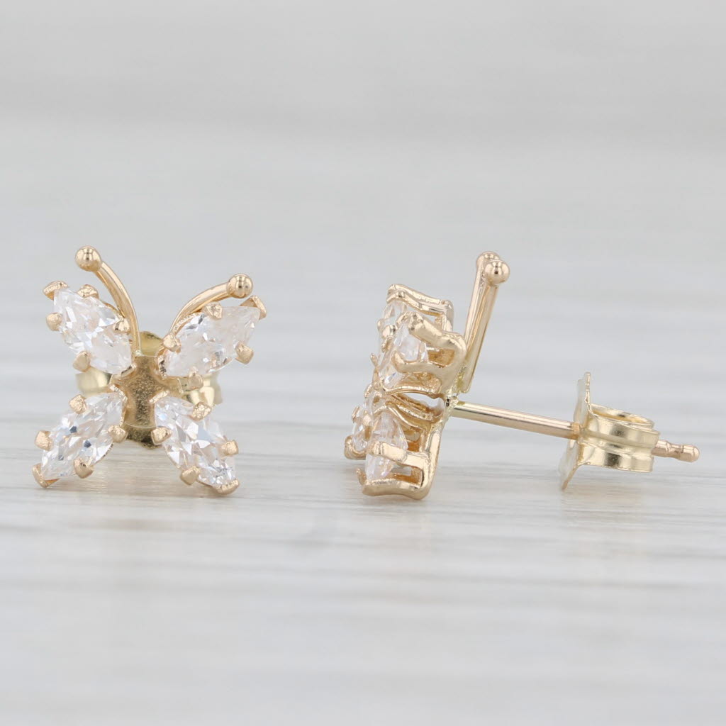 Light Gray 0.54ctw Butterfly Cubic Zirconia 10k Yelllow Gold Stud Earrings