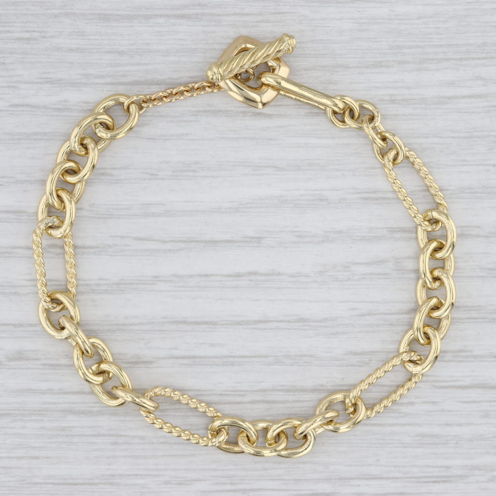 Light Gray Cable Chain Bracelet 18k Yellow Gold 7.25" 7.1mm Toggle Clasp
