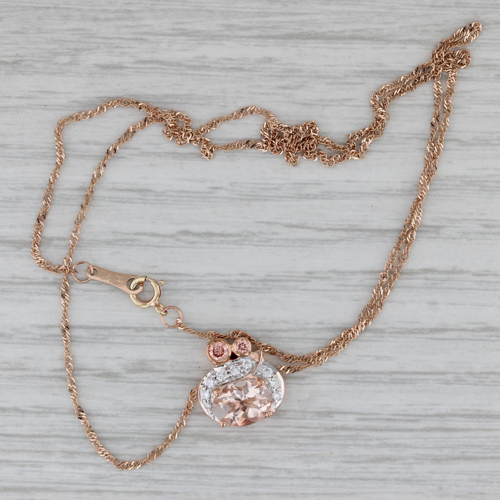 Gray 1.30ctw Morganite Lab Grown Diamond Pendant Necklace 10k Rose Gold 18"