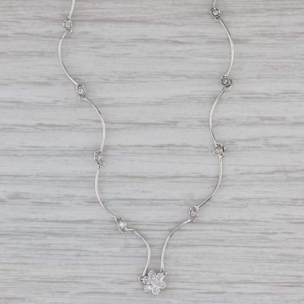 Gray 0.42ctw Diamond Contoured Bear Links Necklace 14k White Gold 17.5"