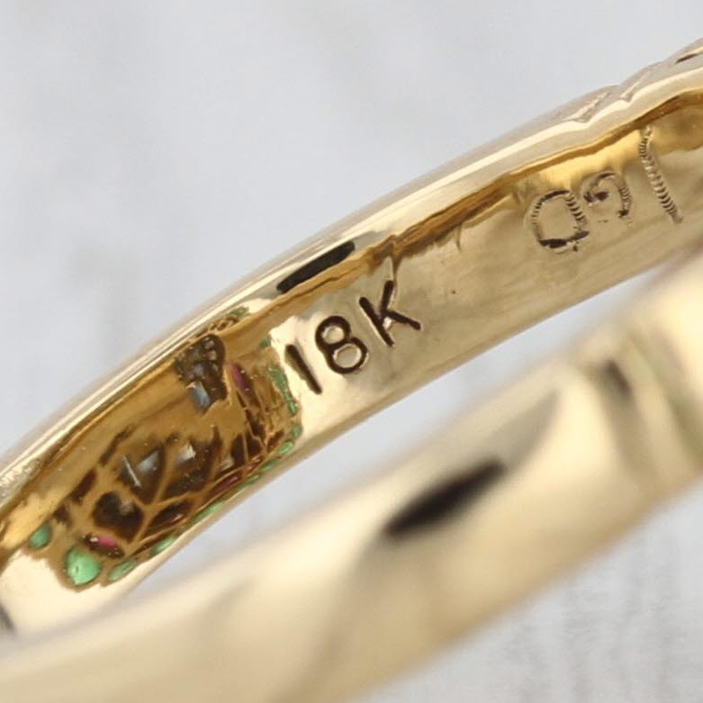 4.46ctw Gemstone Cocktail Ring 18k Gold Emerald Sapphire Ruby Diamond Size 5.75