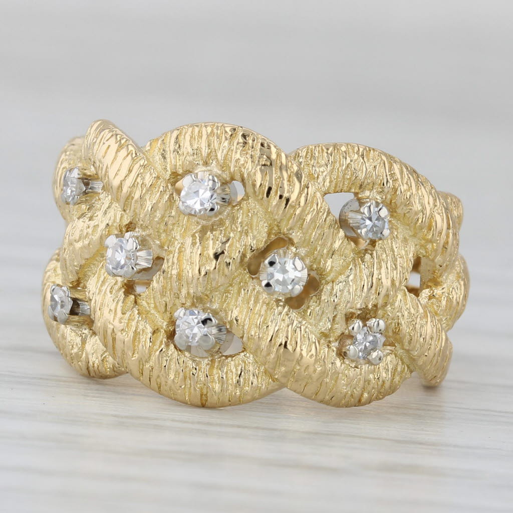 Gray Woven 0.12ctw Diamond Ring 18k Yellow Gold Size 5.5