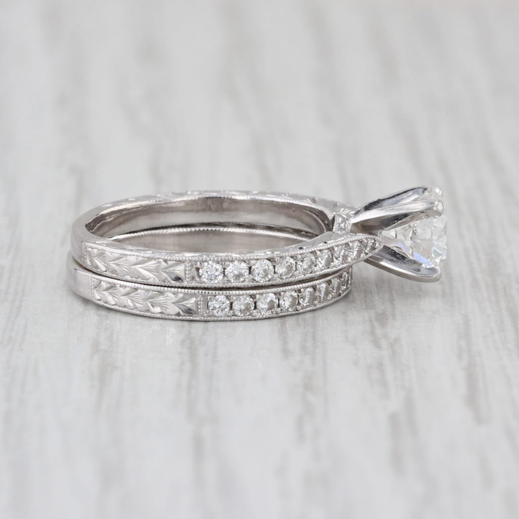 GIA 1.42ctw Diamond Engagement Ring Wedding Band Bridal Set 14k White Gold
