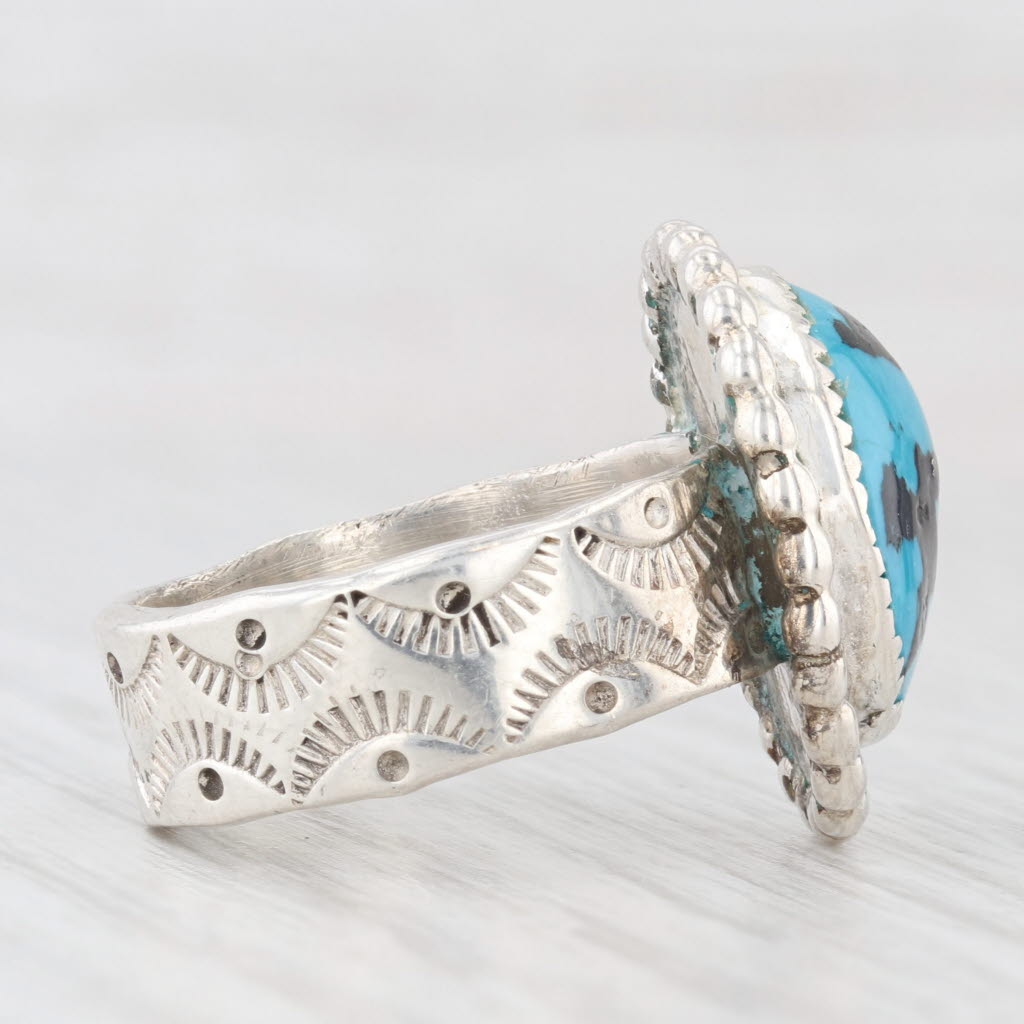 Vintage Native American Turquoise Ring Sterling Silver Size 7.75 Statement
