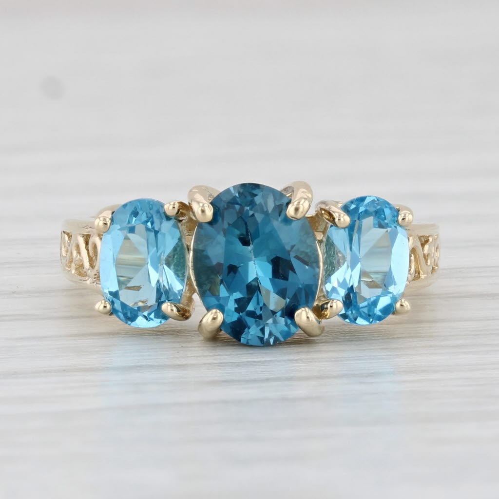 Light Gray 2.60ctw London Blue Topaz 3-Stone Ring 10k Yellow Gold Size 5