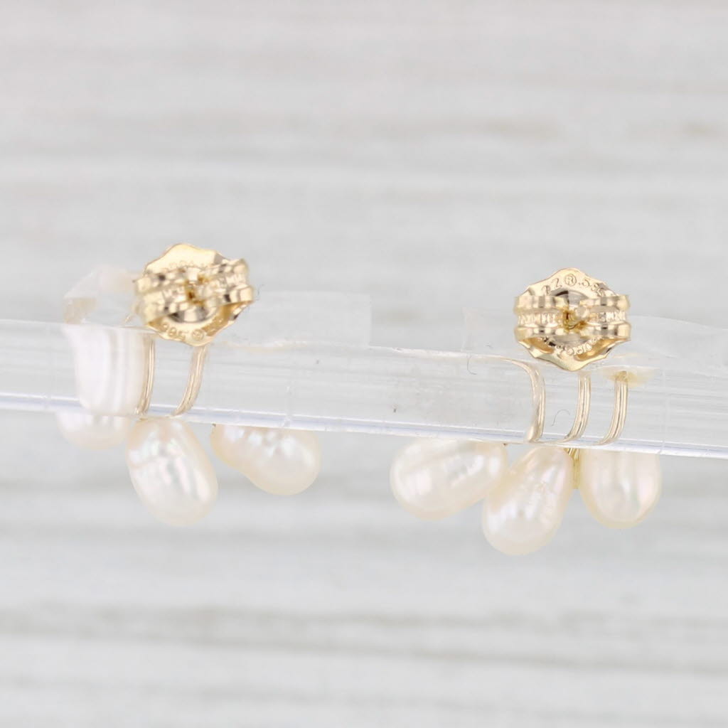 Light Gray Cultured Pearl Drop Stud Earrings 14k Yellow Gold