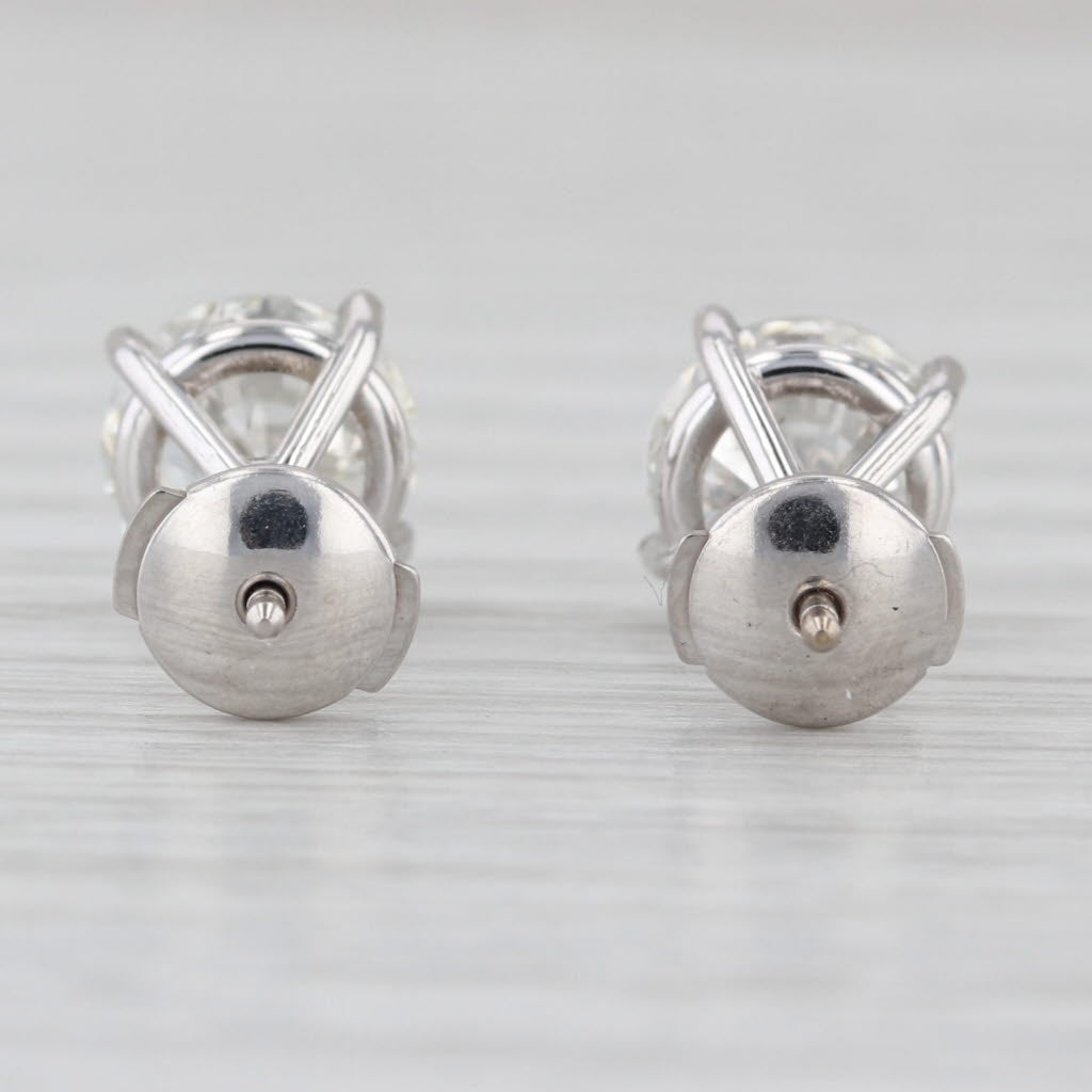 New GIA 3.02ctw Round Diamond Martini Stud Earrings 14k White Gold Studs