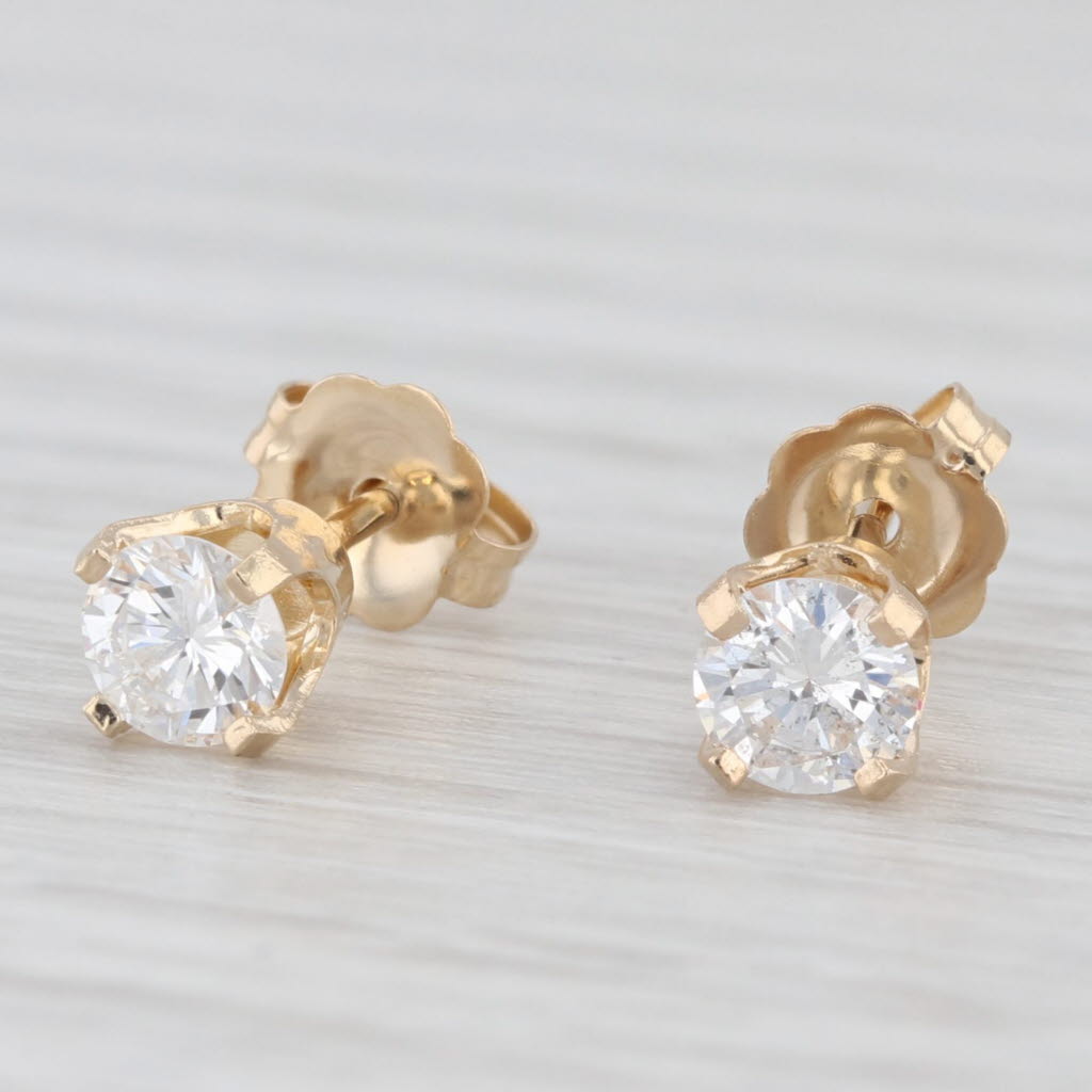 Light Gray 0.50ctw Round Diamond Solitaire Stud Earrings 14k Yellow Gold