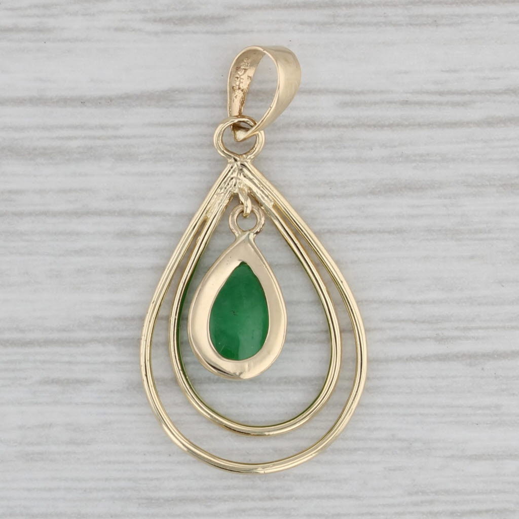 Gray Green Jadeite Jade Teardrop Pendant 14k Yellow Gold