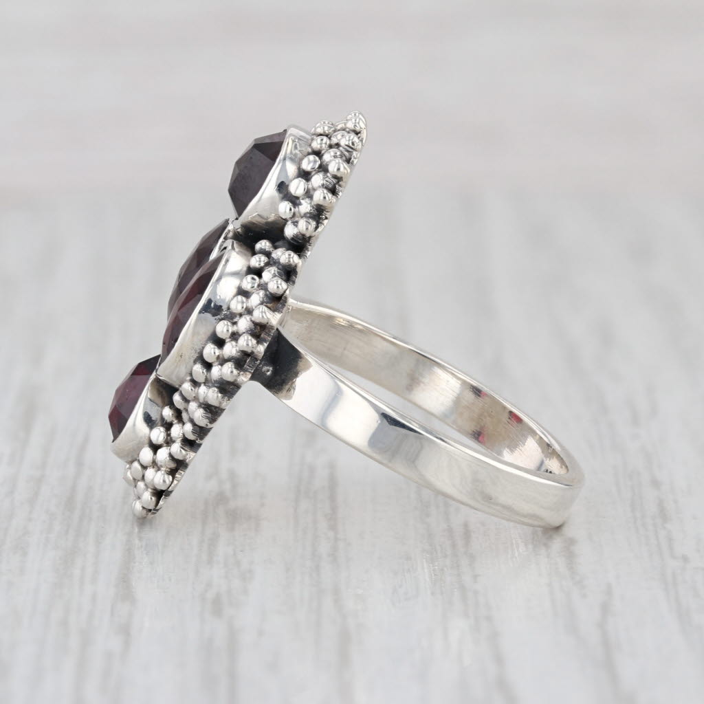 Garnet Cluster Ring Sterling Silver Size 9 Statement Cocktail
