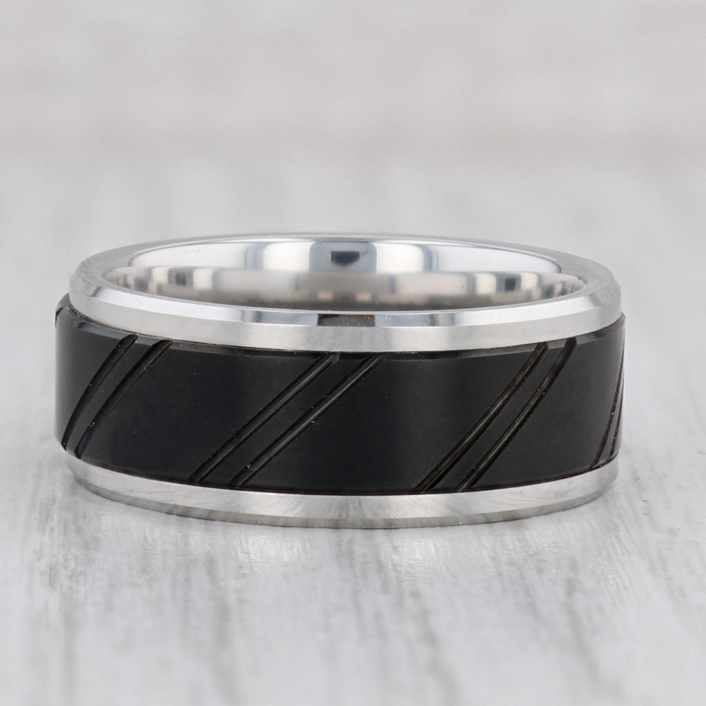 Light Gray New Triton Tungsten Men's Ring Size 10.5 Wedding Band Black Silver