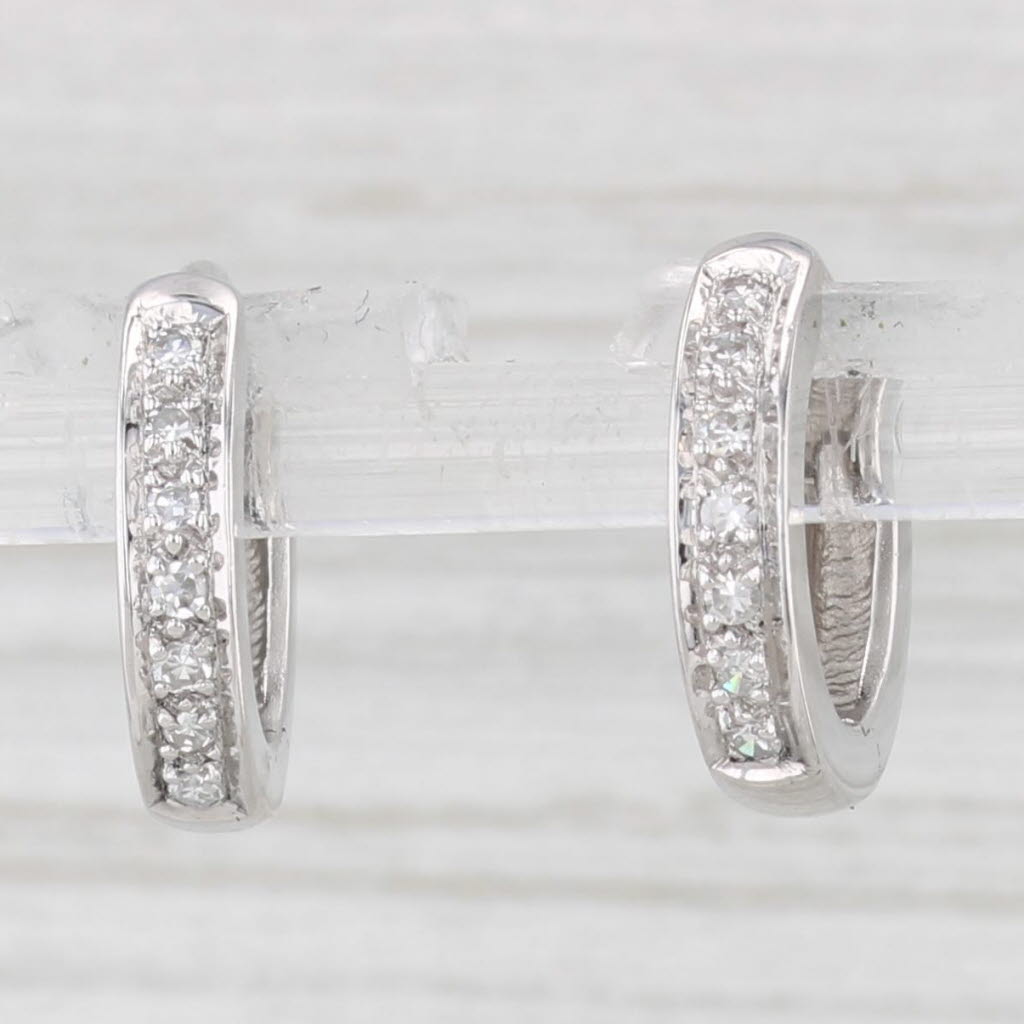 Light Gray 0.14ctw Diamond Hoop Huggie Earrings 14k White Gold Snap Top Round Hoops