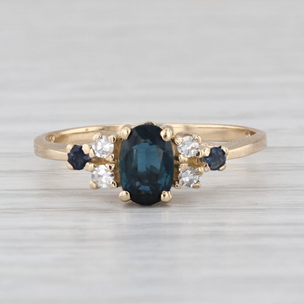 0.79ctw Blue Sapphire Diamond Ring 14k Yellow Gold Size 5.75