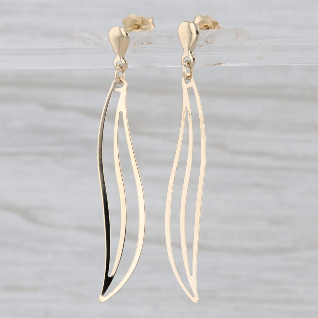 Leaf Dangle Earrings 14k Yellow Gold Elongated Drops