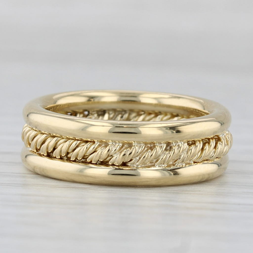 Gray Rope Center Wide Band Ring 18k Yellow Gold Size 6 Wedding Stackable