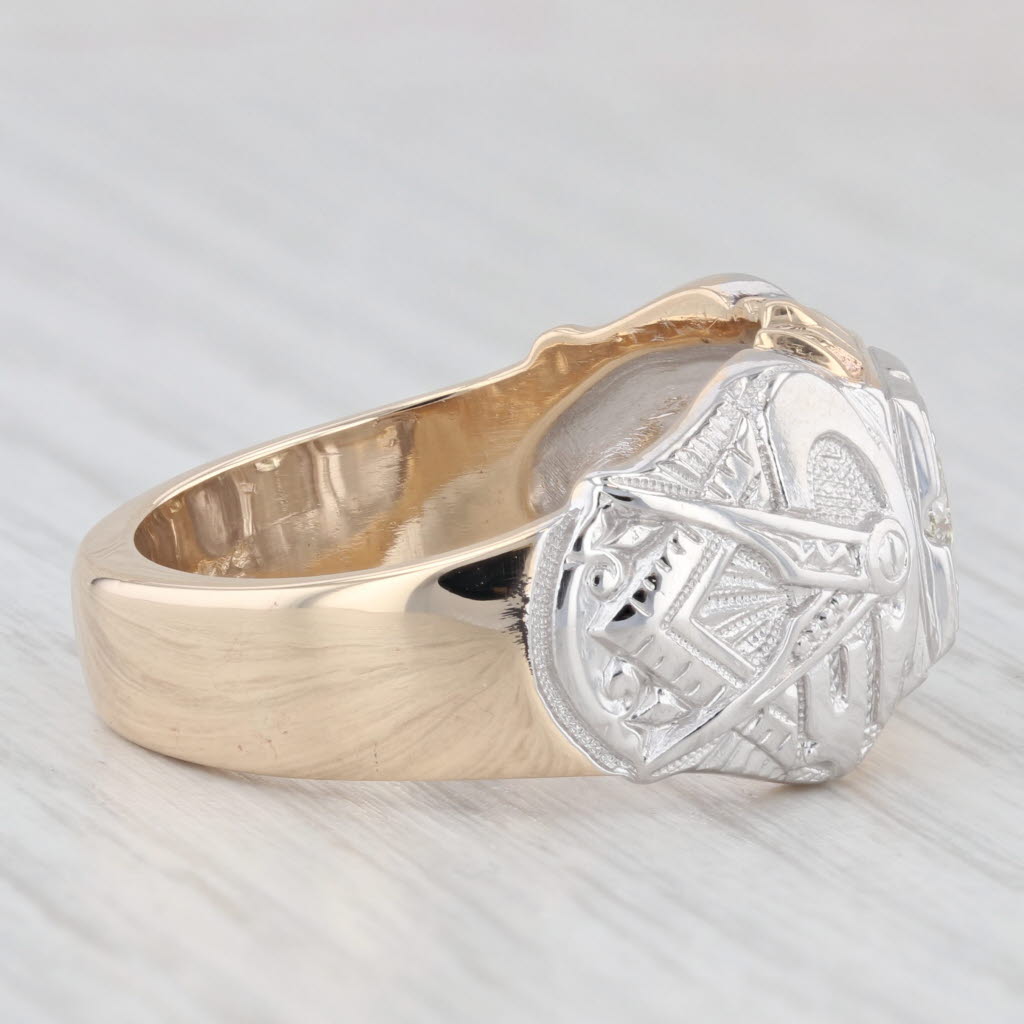 Light Gray 0.57ct Diamond Past Master Ring 14k Gold Size 11.5 Masonic Signet Square Compass