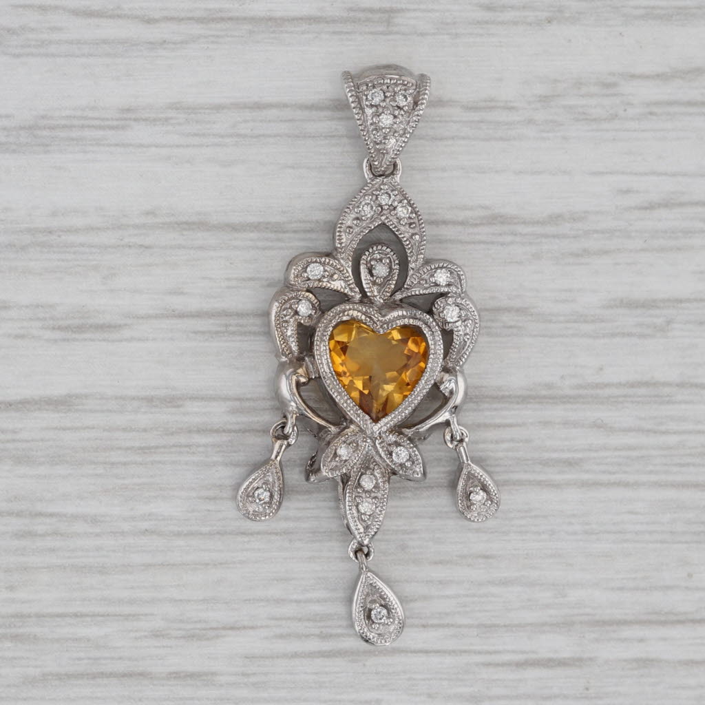 Gray 1.16ctw Citrine Heart Diamond Pendant 14k White Gold