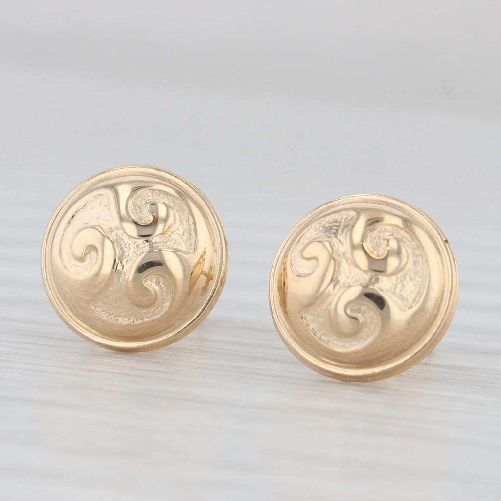 Light Gray Charles Garnier Swirl Stud Earrings 18k Yellow Gold French