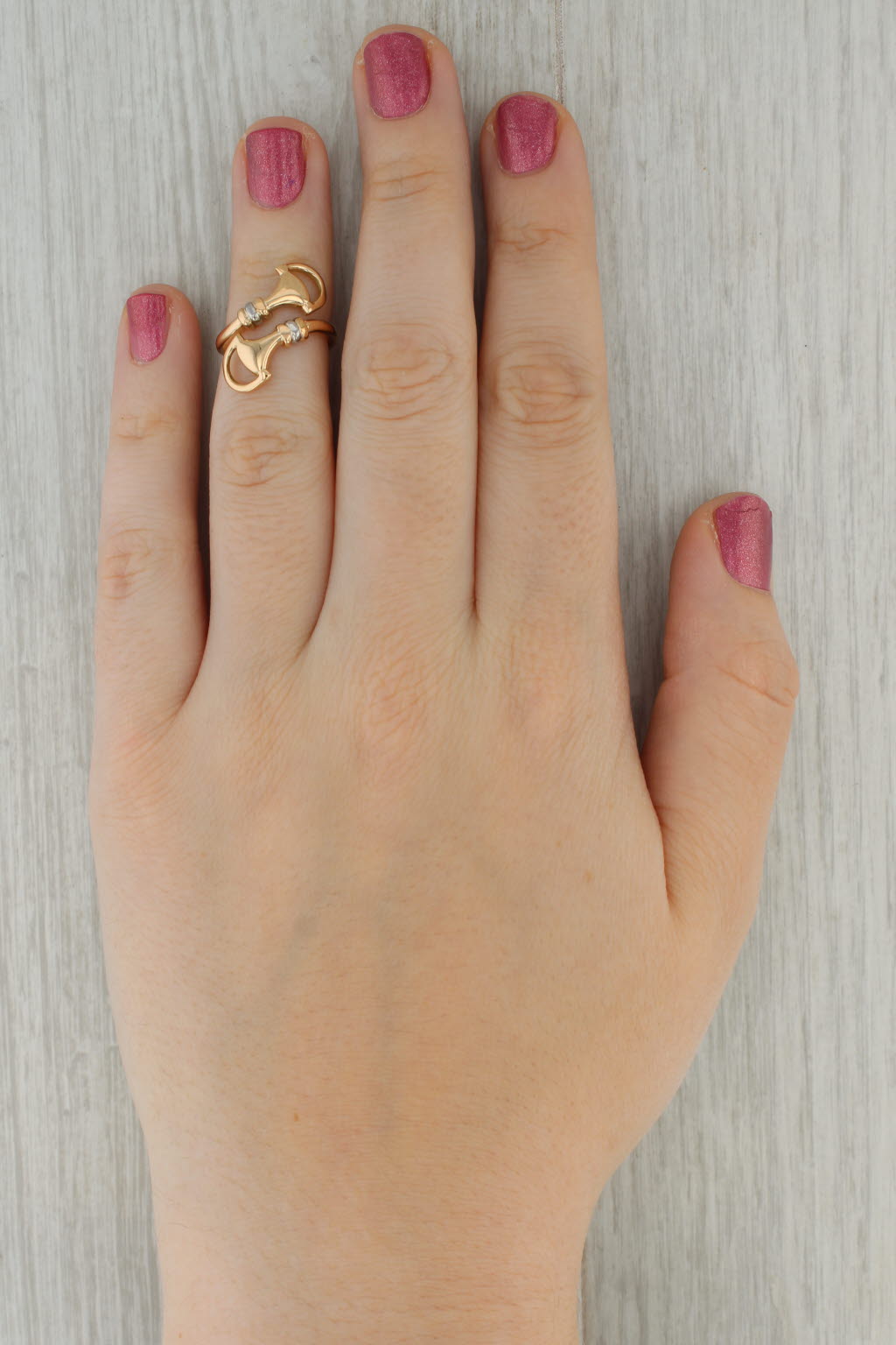 Rosy Brown Bypass Adjustable Ring 18k Yellow Gold Size 4.5