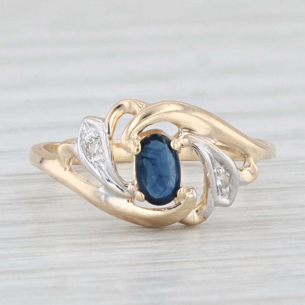 Light Gray 0.35ct Blue Sapphire Diamond Ring 14k Yellow Gold Size 4.5 Bypass