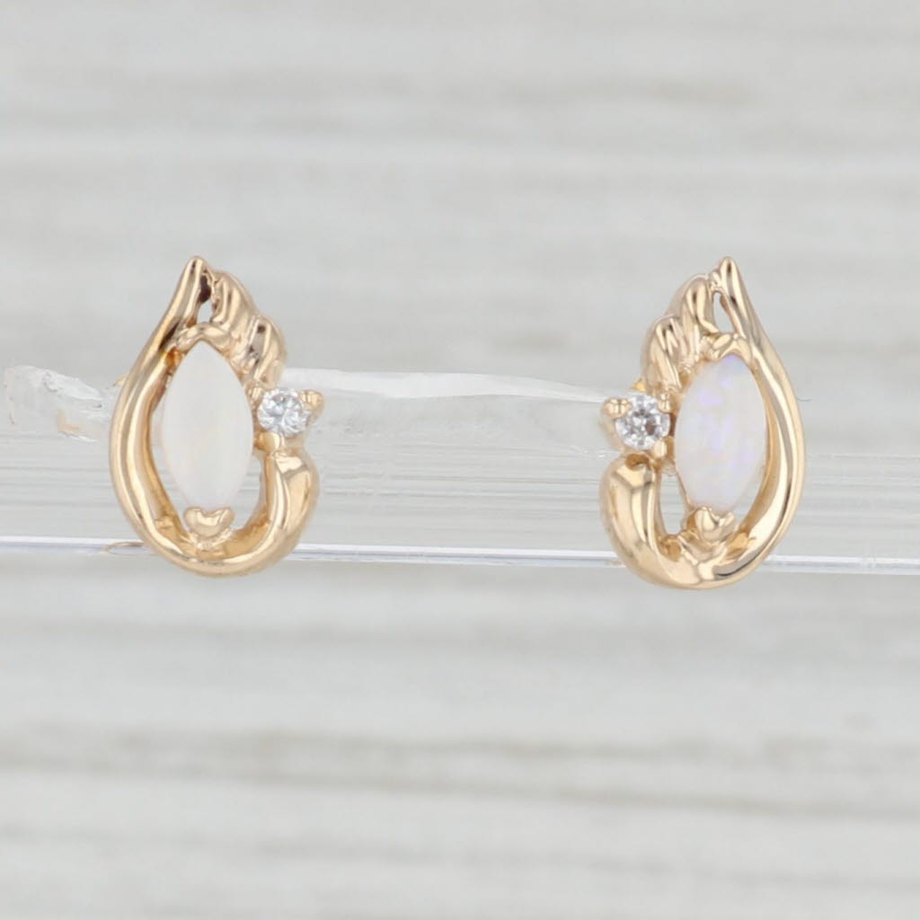 Light Gray Lab Created Opal Cubic Zirconia Stud Earrings 10k Yellow Gold Teardrop Studs