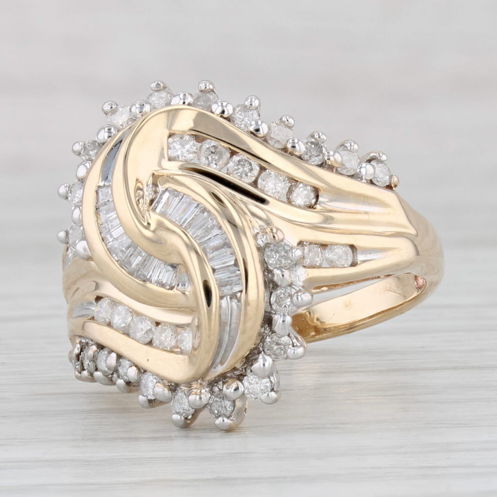 Light Gray 0.64ctw Diamond Knot Bypass Ring 10k Yellow Gold Size 7.25 Cocktail