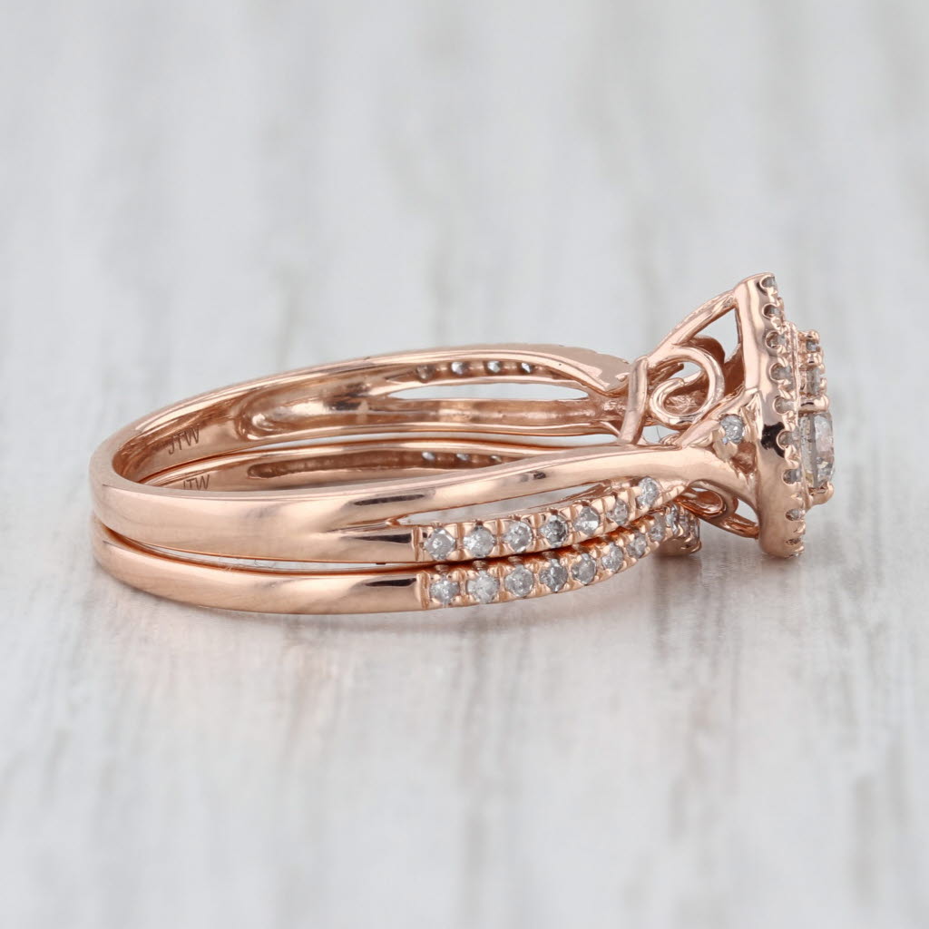0.37ctw Pear Diamond Halo Engagement Ring Wedding Band Bridal Set 10k Rose Gold