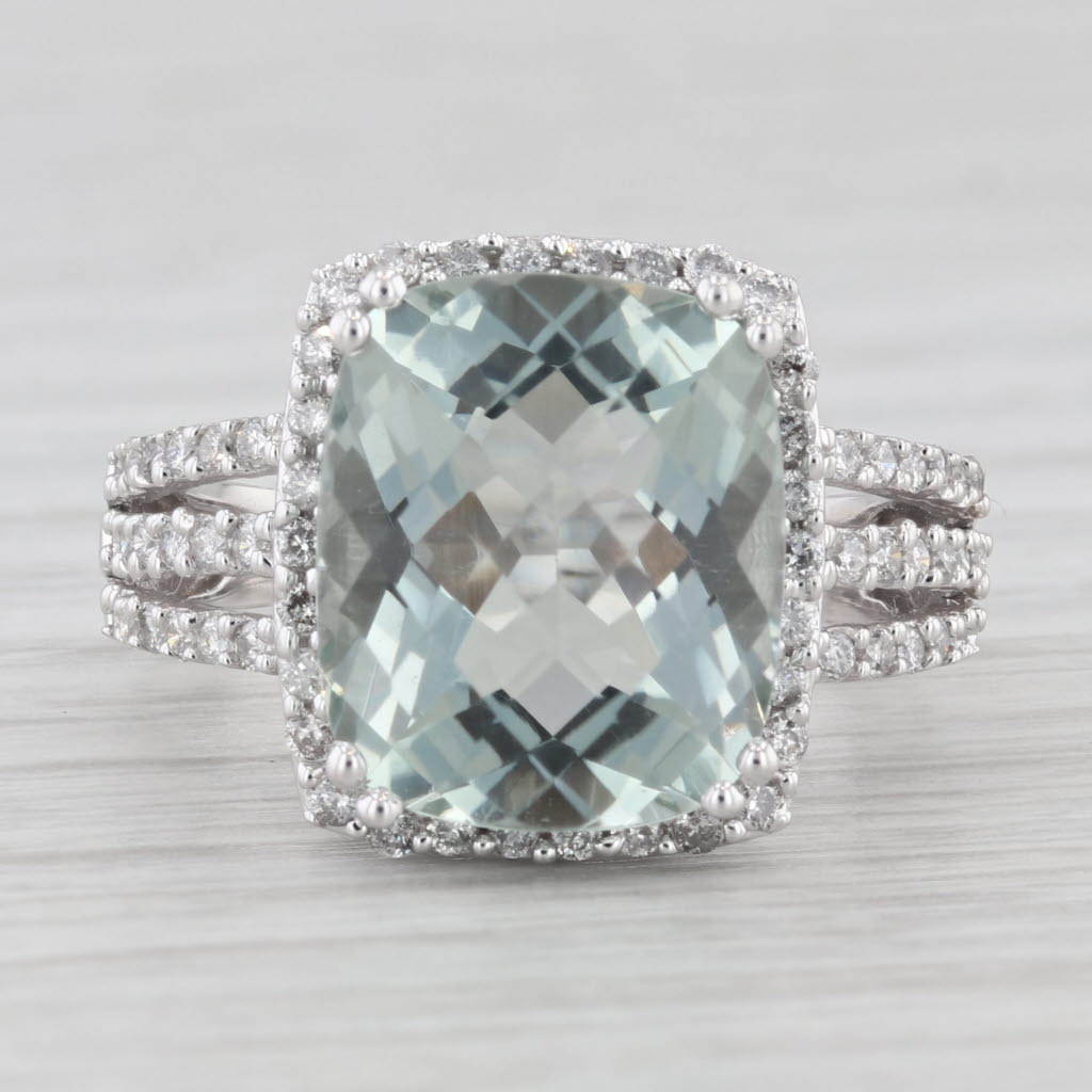 Light Gray 7.37ctw Prasiolite Green Amethyst Diamond Halo Ring 14k White Gold Size 7.25