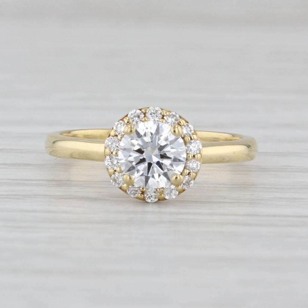 IGI 0.87ctw Lab Grown Round Diamond Halo Ring 18k Yellow Gold Size 5.5
