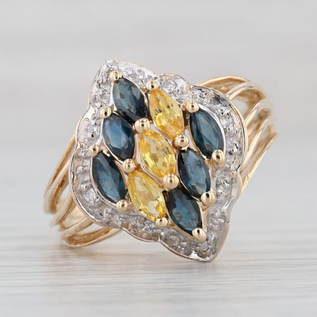 Light Gray 1.68ctw Blue Yellow Sapphire Diamond Ring 10k Yellow Gold Cluster Cocktail Sz 8