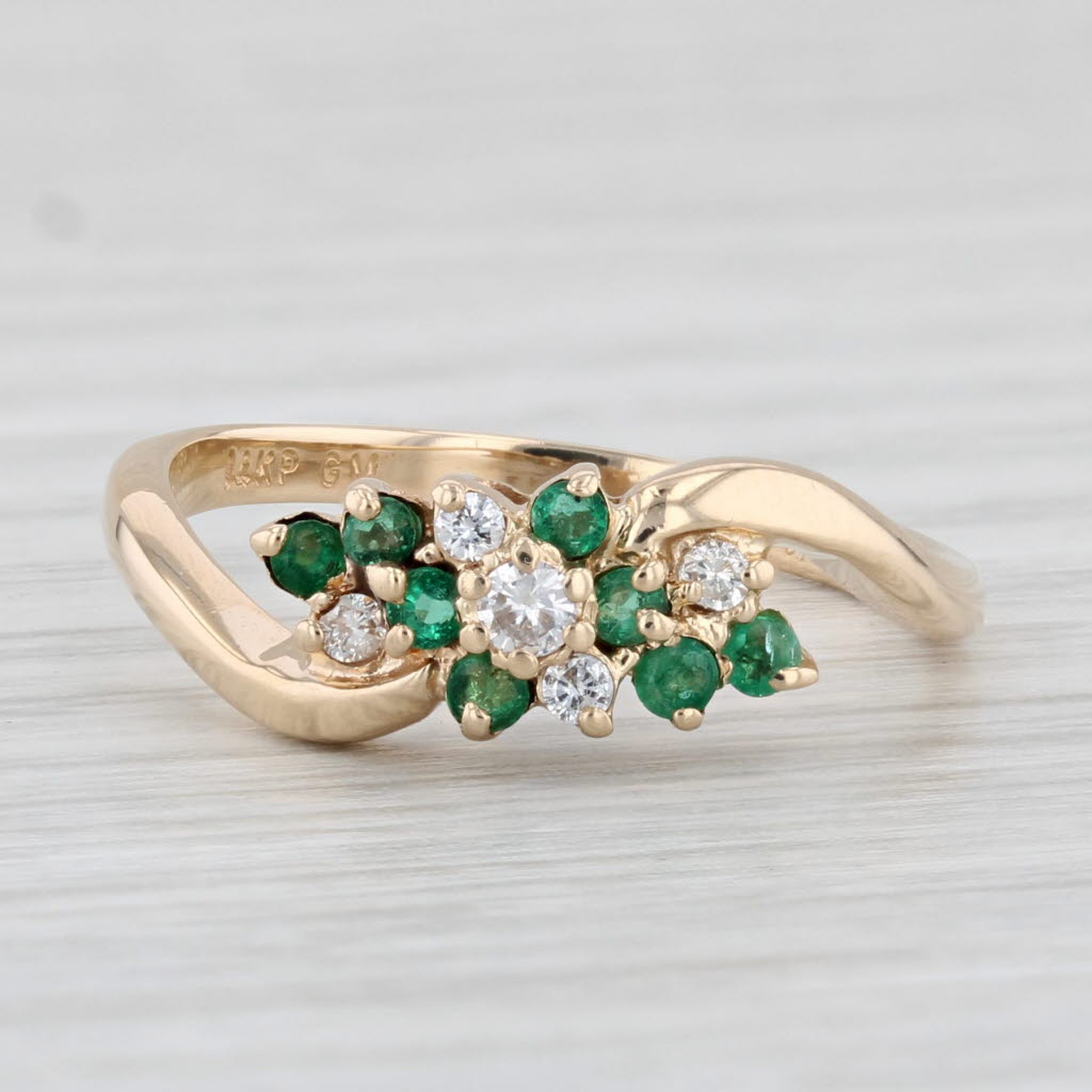 Light Gray 0.26ctw Diamond Emerald Cluster Ring 14k Yellow Gold Size 7 Bypass