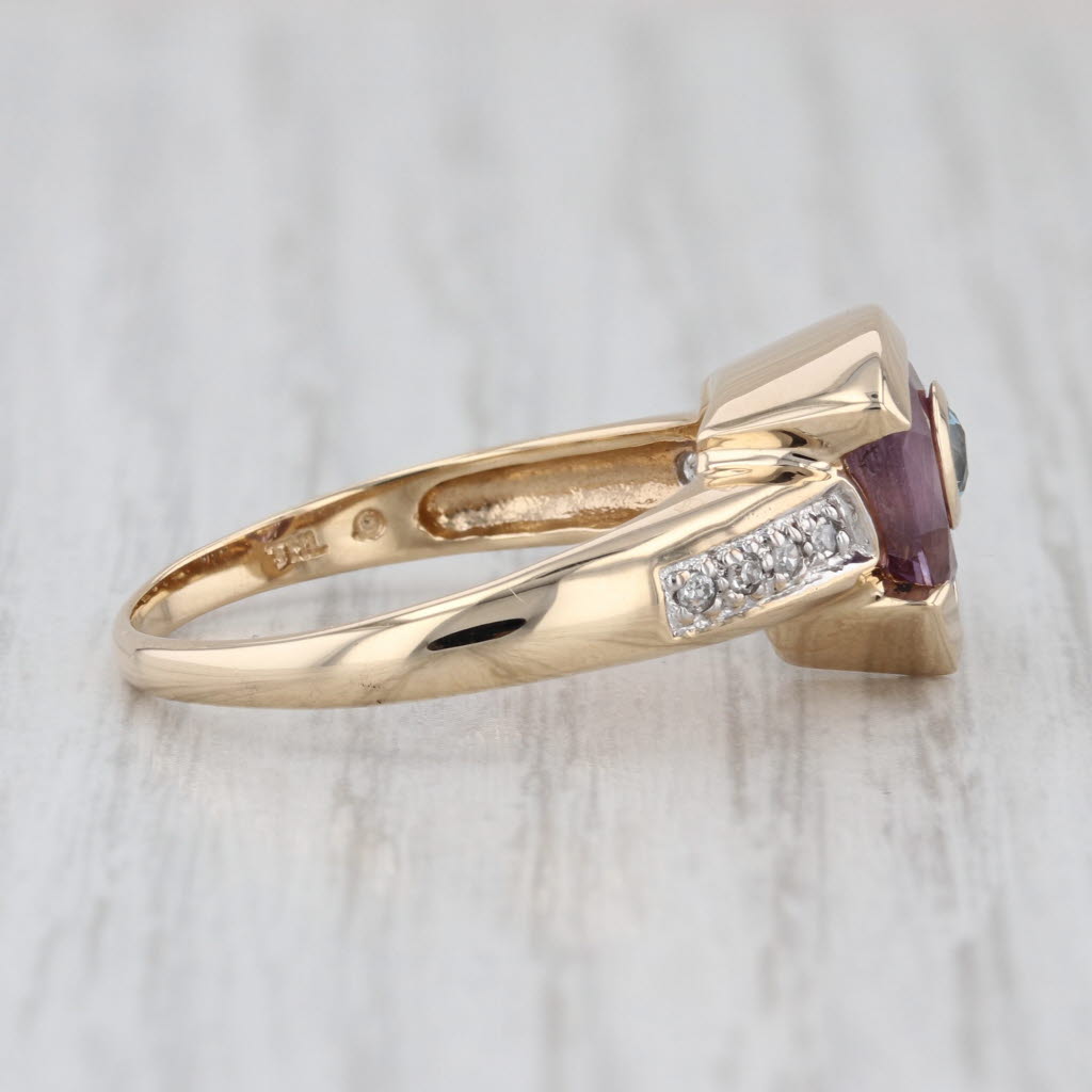 0.26ctw Unique Amethyst Topaz Diamond Ring 10k Yellow Gold Size 9