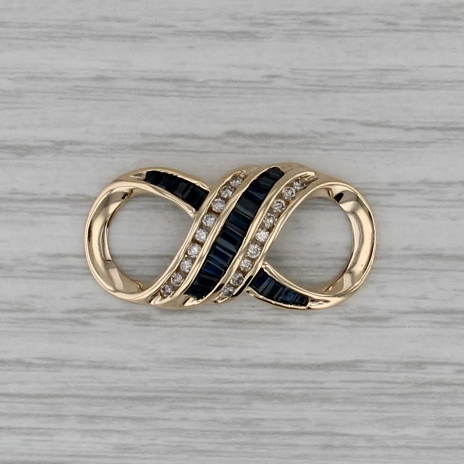 1.18ctw Blue Sapphire Diamond Infinity Knot Slide Pendant 14k Yellow Gold