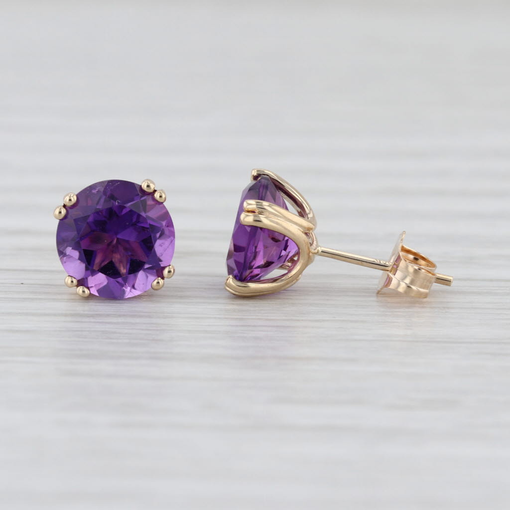 3.50ctw Amethyst Round Solitaire Stud Earrings 14k Yellow Gold Studs