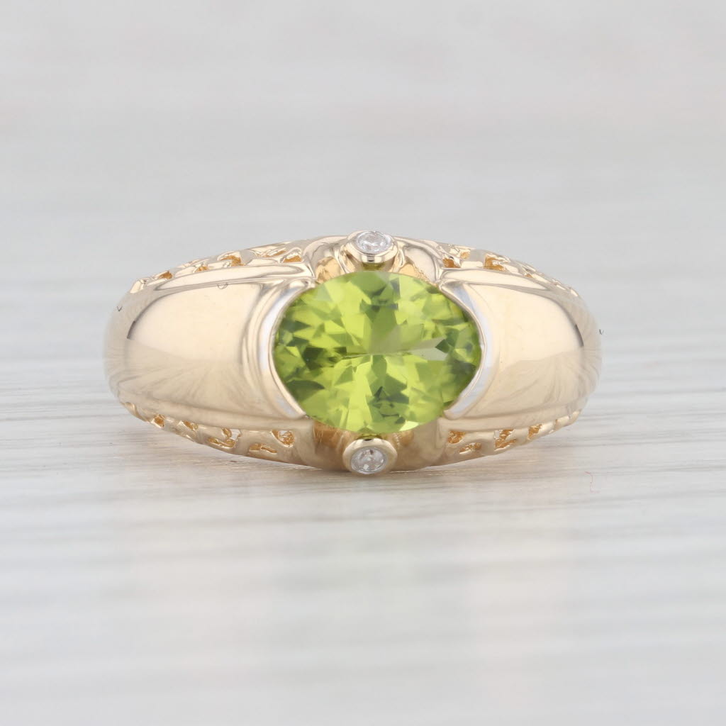 Light Gray 2.02ctw Oval Peridot Diamond Ring 14k Yellow Gold Size 7.25