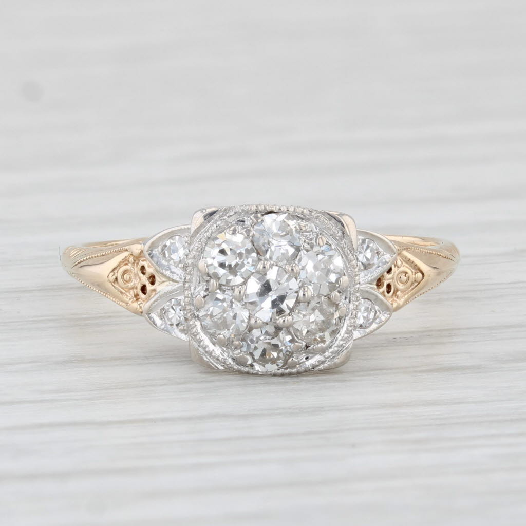 Light Gray Vintage Jabel Diamond Cluster Engagement Ring 14k Yellow Gold Size 8.5