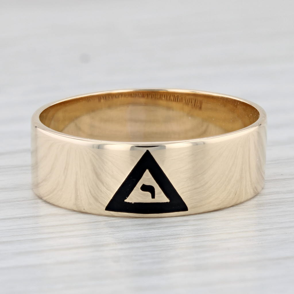 Light Gray 14th Degree Yod Ring 10k Gold Scottish Rite Masonic Band Size 11