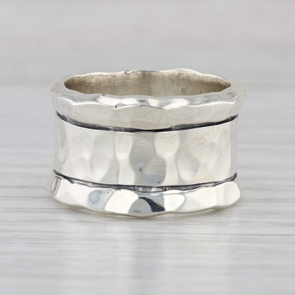 Hammered Silver Cuff Wide Band Ring Sterling Silver Size 9.25