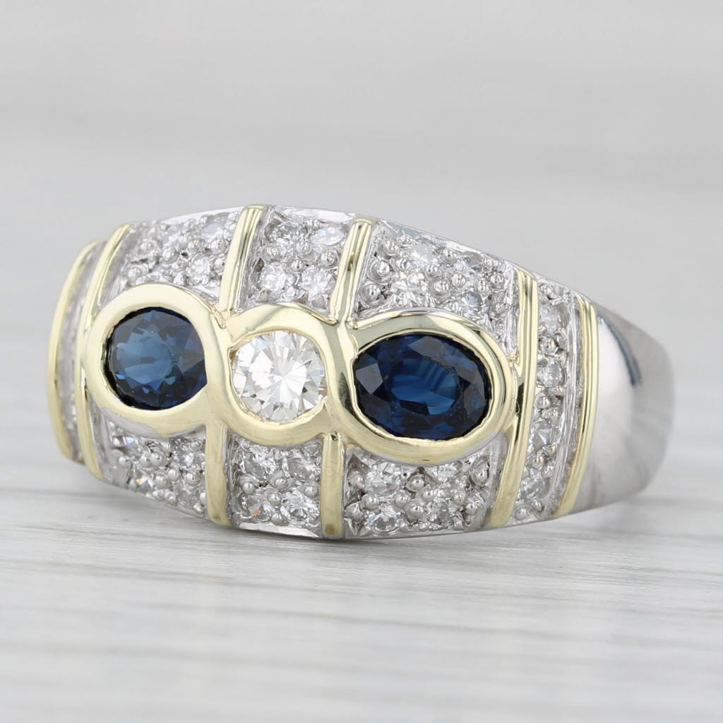 Light Gray 1.43ctw Blue Sapphire Diamond Ring 14k White Gold Size 7.75