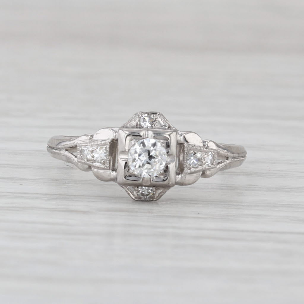 Vintage Art Deco 0.29ctw Diamond Engagement Ring 18k 14k White Gold Size 8