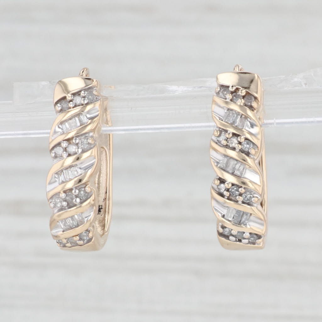 Light Gray 0.33ctw Diamond oval Hoop Earrings 10k Yellow Gold Snap Top Pierced