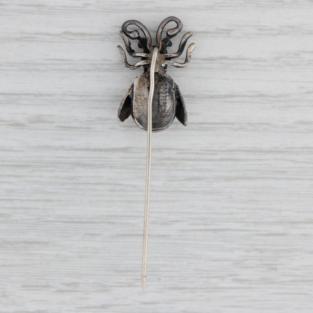 Light Gray Vintage Native American Bug Stickpin Turquoise Sterling Silver