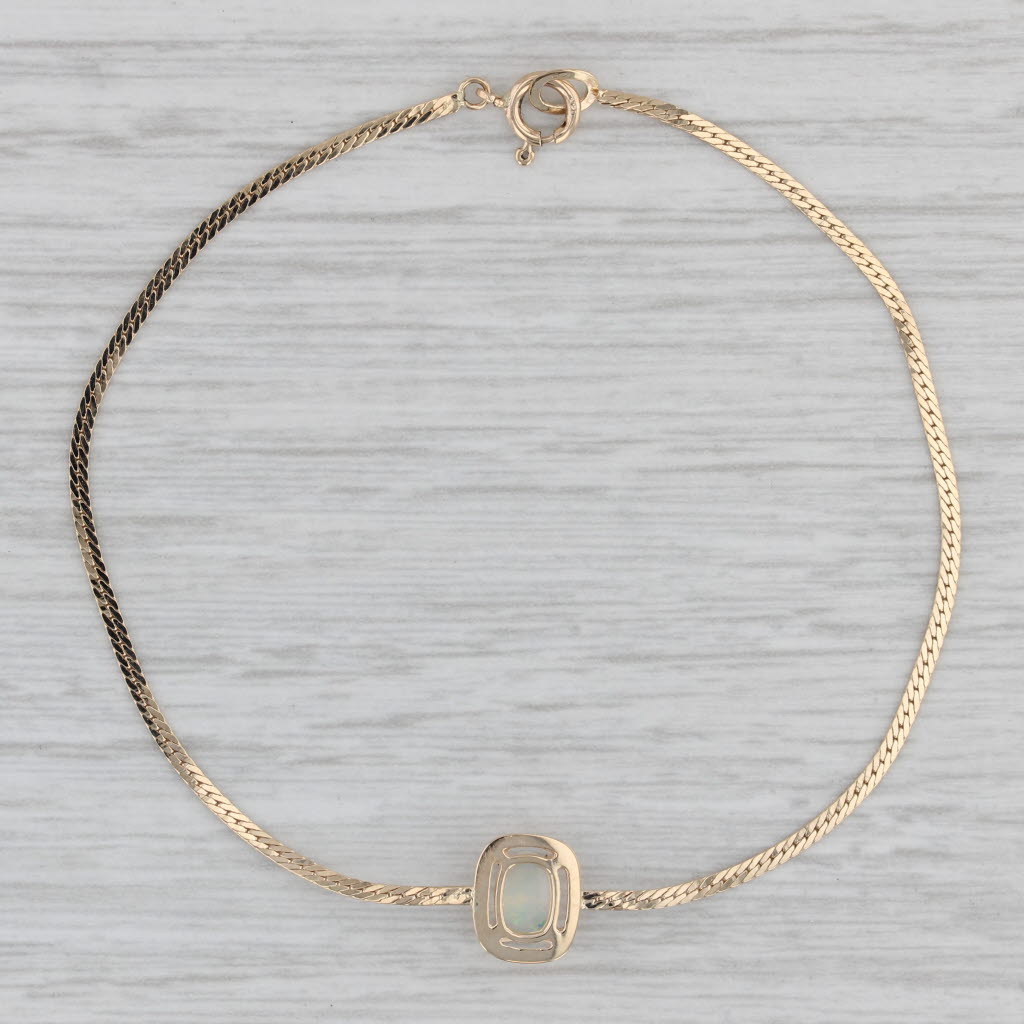 Gray Opal Solitaire Bracelet 14k Yellow Gold 6.75" Herringbone Chain