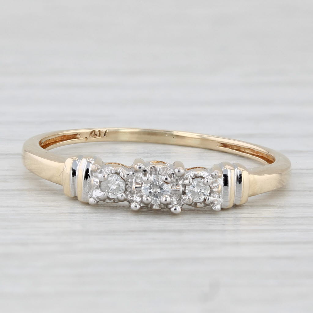 Light Gray 0.10ctw Diamond 3-Stone Engagement Ring 10k Yellow Gold Size 10 Heart Bridge